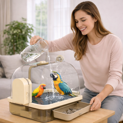 Large Automatic Bird Bath with Pump Filter – Hanging Parrot Robin Pigeon Canary Cage Water Fountain Bathing Accessory.