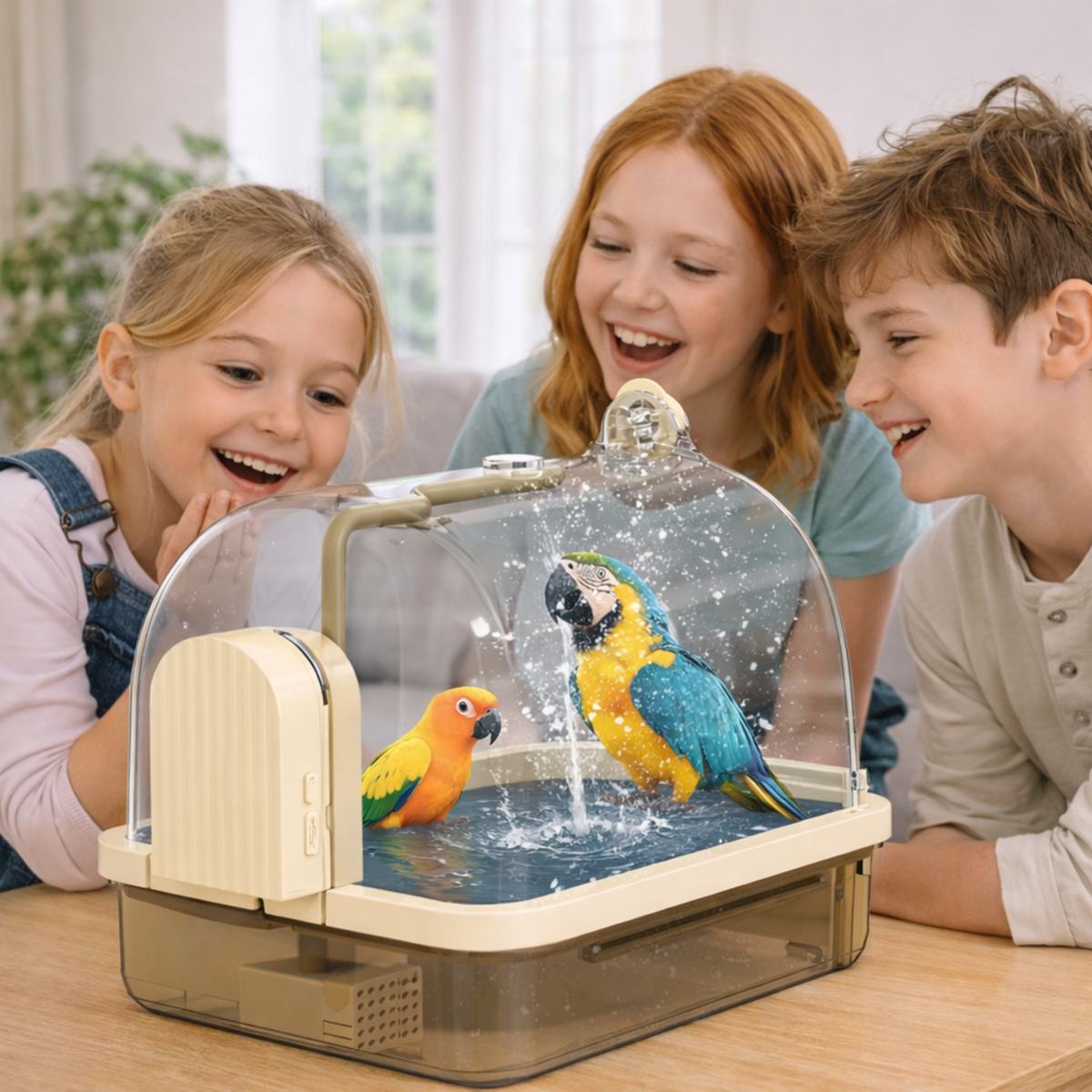 Large Automatic Bird Bath with Pump Filter – Hanging Parrot Robin Pigeon Canary Cage Water Fountain Bathing Accessory.