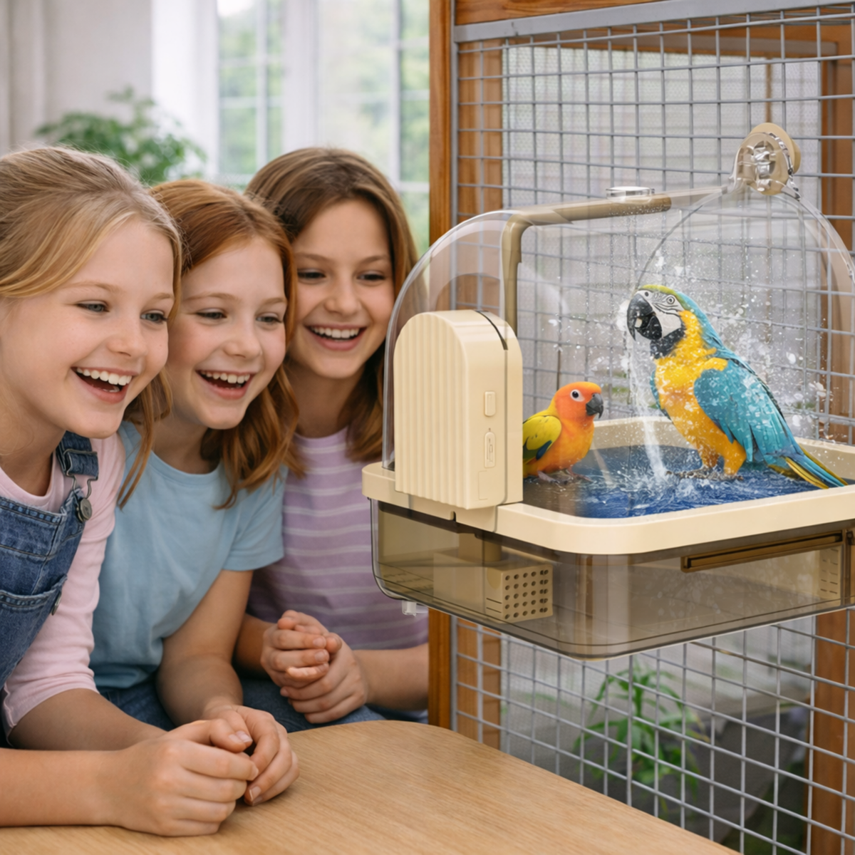 Large Automatic Bird Bath with Pump Filter – Hanging Parrot Robin Pigeon Canary Cage Water Fountain Bathing Accessory.
