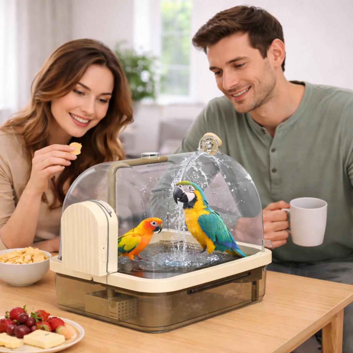 Large Automatic Bird Bath with Pump Filter – Hanging Parrot Robin Pigeon Canary Cage Water Fountain Bathing Accessory.