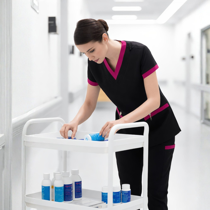 Women’s Nurse Scrub Set – V-Neck Short Sleeve Top and Drawstring Pants with Badge Pockets for Healthcare Professionals