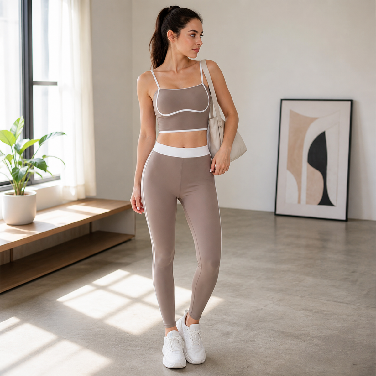 Women’s Yoga Gym Set – 2PCS Sportswear with Leggings and Sports Bra, Comfortable Fitness Outfit for Workout and Training