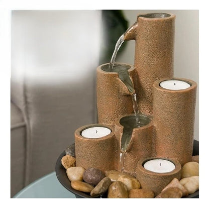 Zen Glow Candle Tabletop Fountain – Tranquil 3-Tier Waterfall with Candlelight for Serenity & Style