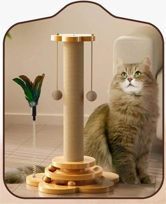 Cat Turntable Scratcher – Funny Interactive Cat Stick and Sisal Scratching Board for Fun Play and Exercise