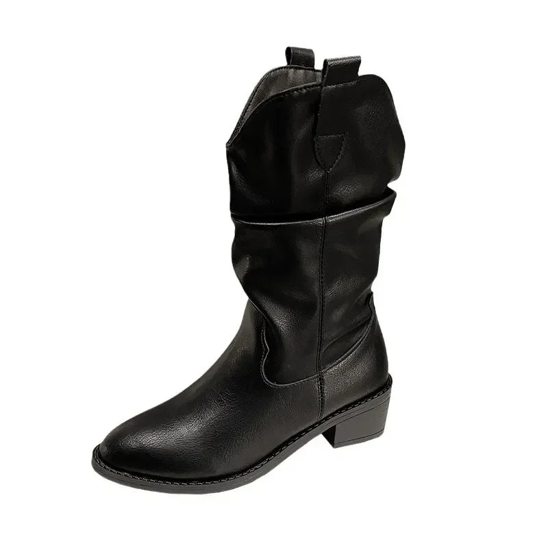 Waterproof Winter Leather Boots - Stylish Non-Slip Pleated Low-Heel Design Keeps You Warm and Fashionable