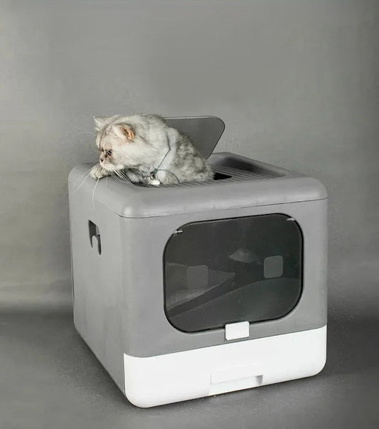 Foldable Sifting Cat Litter Box – Enclosed Kitten Toilet with Top Entry and Detachable Tray for Mess-Free Pet Care and Easy Cleaning