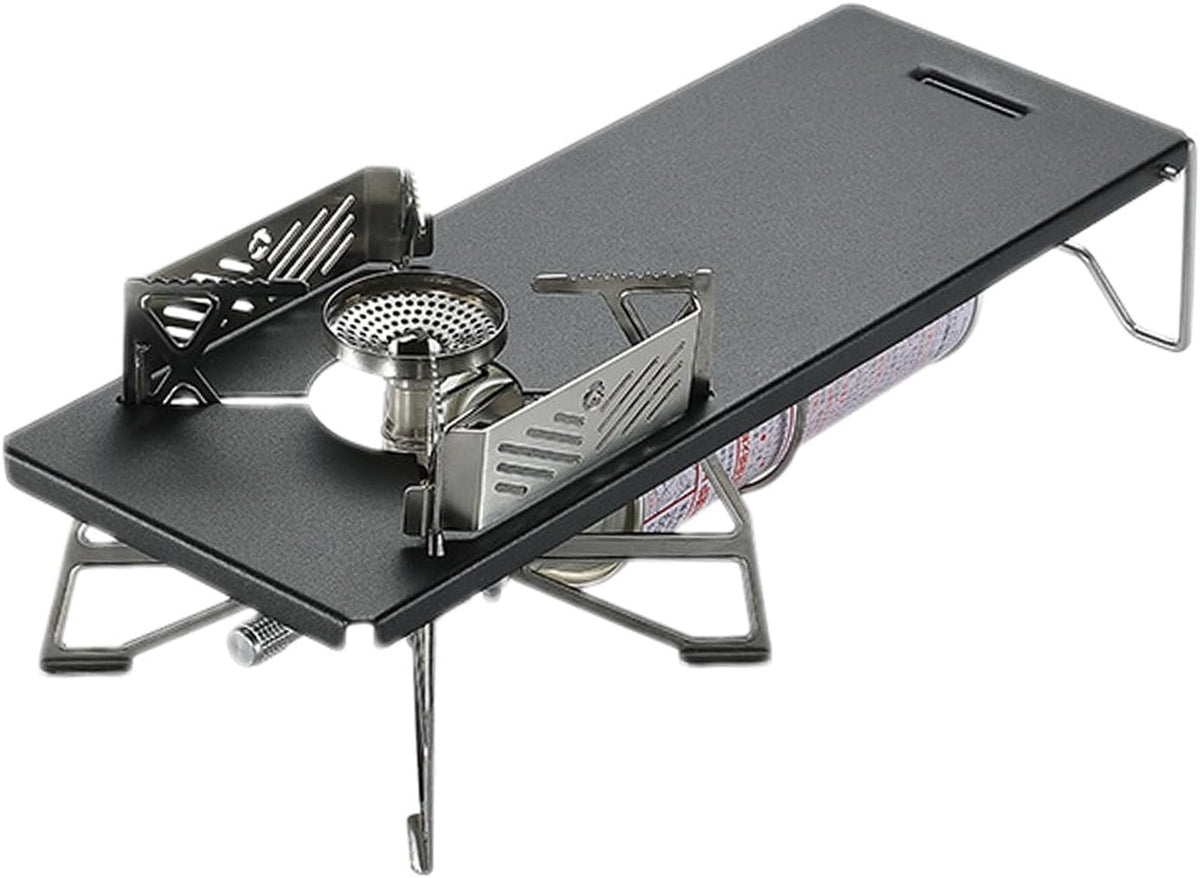 Portable Black Camping Kitchen Set – Foldable Table with Stove Rack and Accessories for Outdoor Cooking, BBQ, and Travel Setup