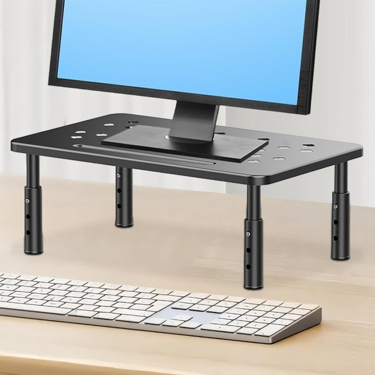 Adjustable Telescopic Computer Monitor Rack – Elevate Your Screen to Reduce Neck Strain with Sleek Desk Organizer Storage Stand