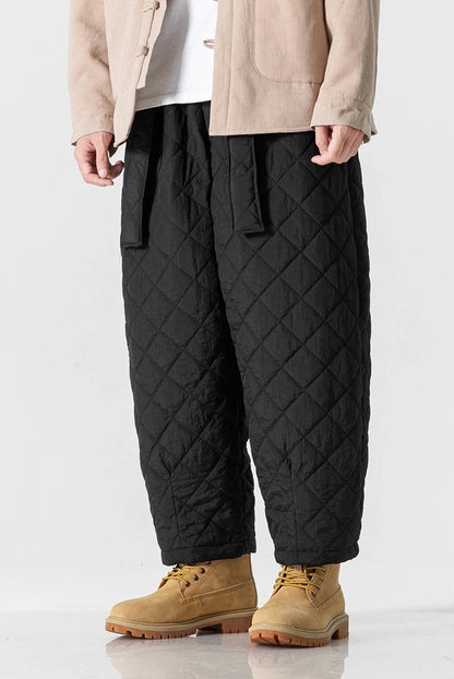 Men Quilted Harem Sweatpants - Thick Warm Chinese Style Joggers for Winter Casual Streetwear and Cozy Everyday Comfort