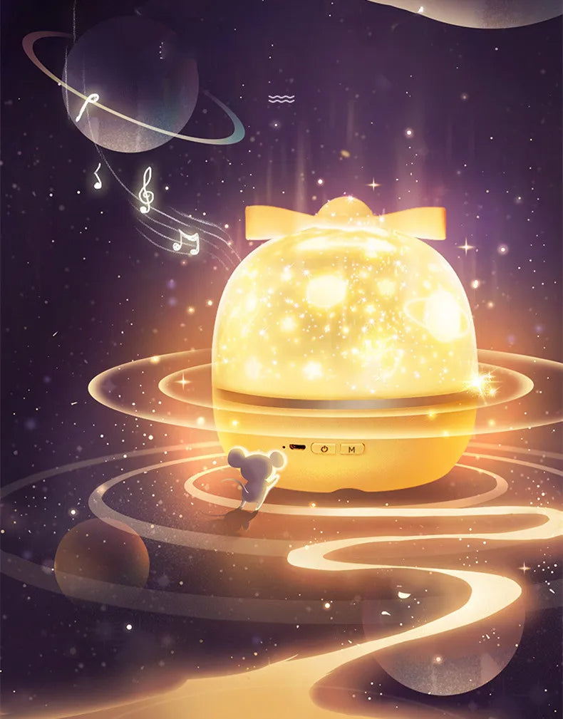 Kids Night Light Projector with Films & Soothing Sounds – Space Rotation LED USB Rechargeable Lamp with 12 Movies for Children’s Room