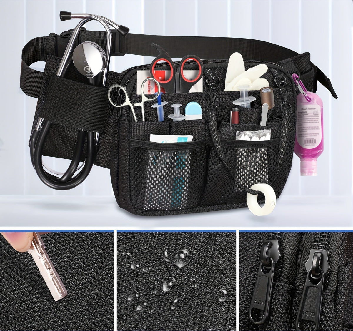 Dual-Layer Nurse Fanny Pack – Reflective Medical Organizer Waist Bag for Stethoscope, Scissors and Nursing Essentials
