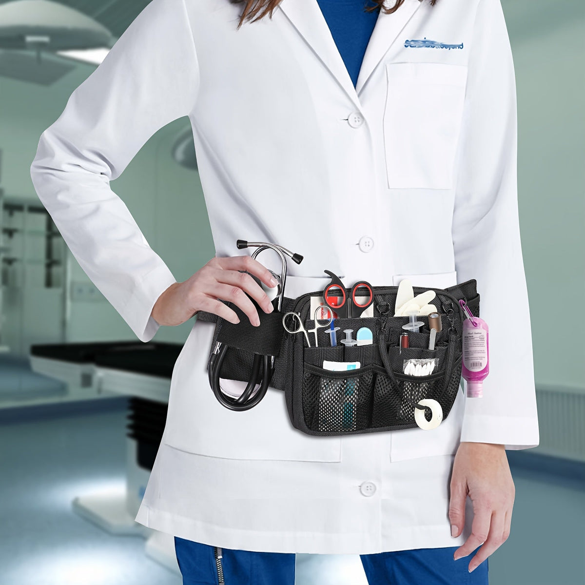 Dual-Layer Nurse Fanny Pack – Reflective Medical Organizer Waist Bag for Stethoscope, Scissors and Nursing Essentials