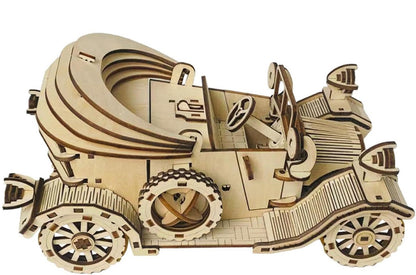 Retro Convertible Car 3D Wooden Puzzle – Handmade DIY Assembly Model Kit Educational Gift for Children