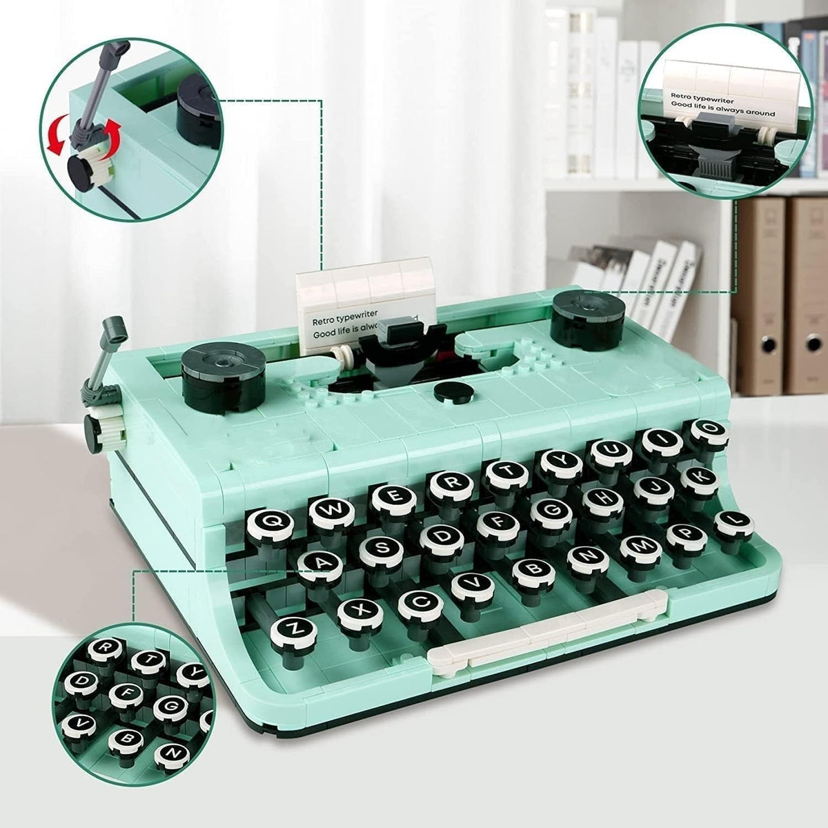 Retro Typewriter Building Blocks Set – 820pcs Micro Creative Construction Toy for Adults & Kids