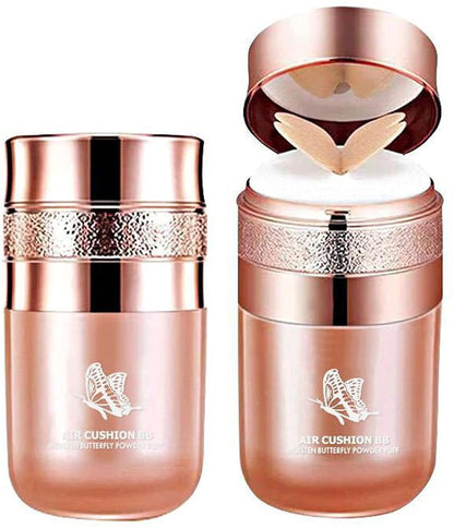 Air Cushion BB Cream with Butterfly Puff – Full-Coverage, Moisturizing, Waterproof Foundation for Flawless, Oil-Free Glowing Skin