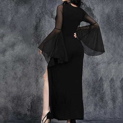 Halloween Gothic Mesh Crop Top for Women – Sexy Batwing Sleeve See-Through Blouse, Vintage Streetwear for Cosplay and Party Fashion