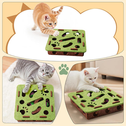 Interactive Cat Puzzle Maze Felt Box Toy – Bell Ball Hunting Game for Kittens Mental Stimulation Indoor Play Cat Supplies Set.