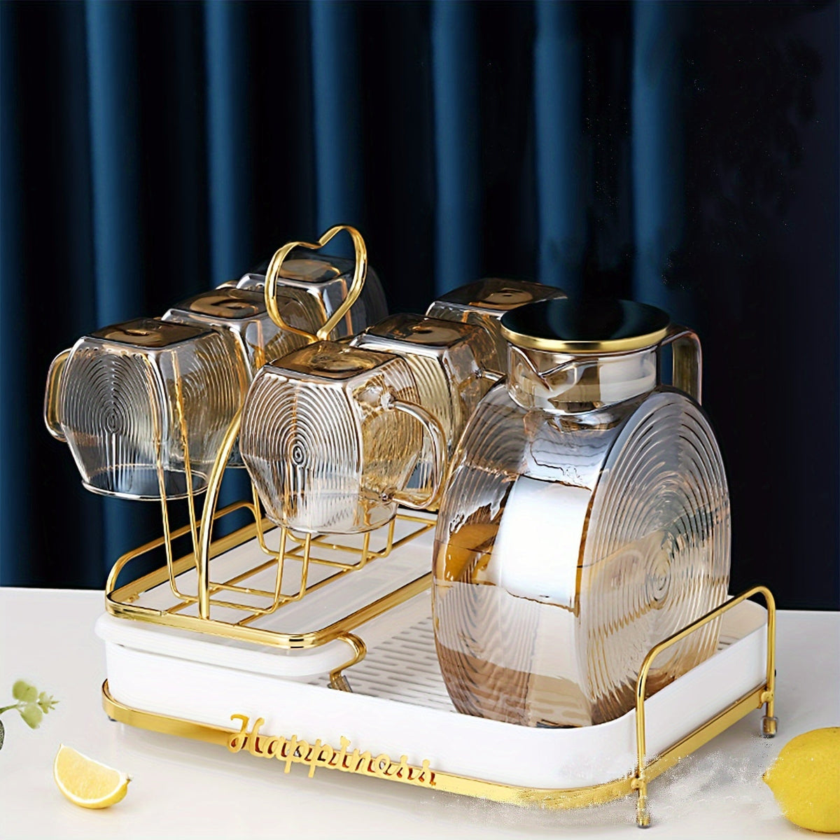 Glass Water Pitcher with Gold Lid - 77oz Elegant Carafe for Fridge, Tea, Juice, Iced Coffee & Party-Ready Drink Serving