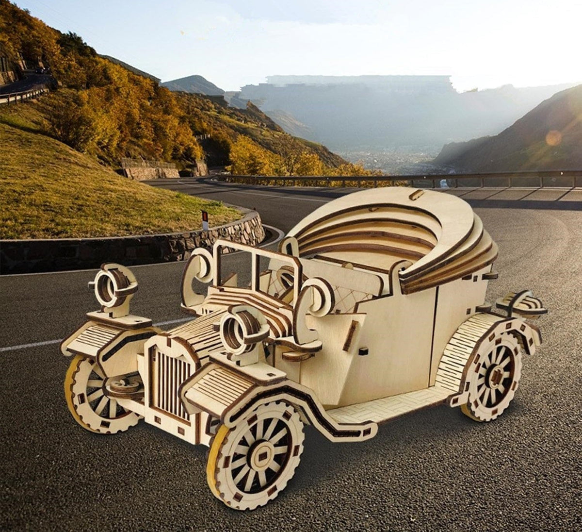 Retro Convertible Car 3D Wooden Puzzle – Handmade DIY Assembly Model Kit Educational Gift for Children