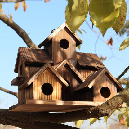 Outdoor Natural Hanging Wooden Bird House – Birdhouse for Hummingbirds and Cardinals, Decorative Garden and Yard Shelter