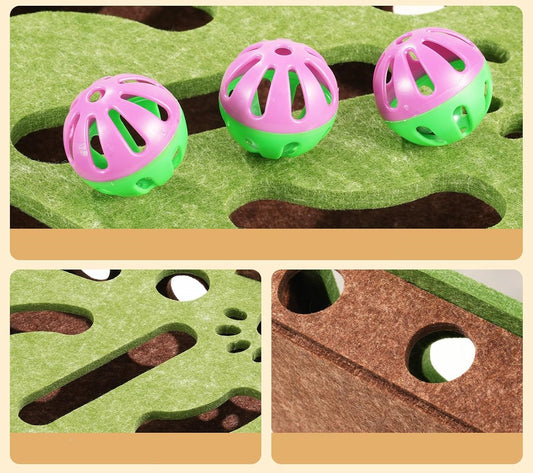 Interactive Cat Puzzle Maze Felt Box Toy – Bell Ball Hunting Game for Kittens Mental Stimulation Indoor Play Cat Supplies Set.