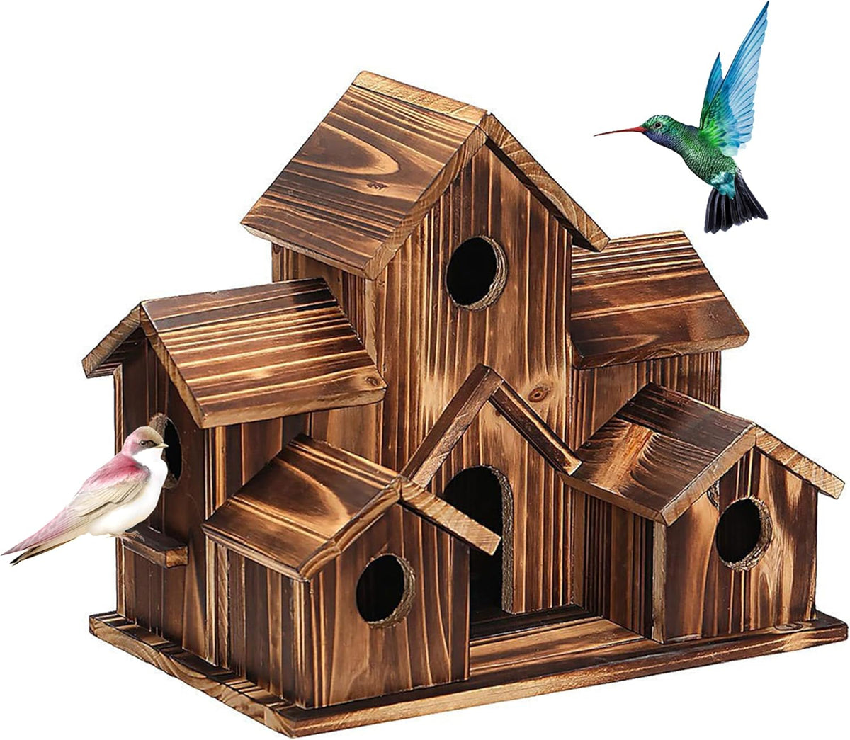 Outdoor Natural Hanging Wooden Bird House – Birdhouse for Hummingbirds and Cardinals, Decorative Garden and Yard Shelter
