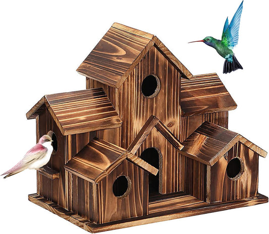 Outdoor Natural Hanging Wooden Bird House – Birdhouse for Hummingbirds and Cardinals, Decorative Garden and Yard Shelter