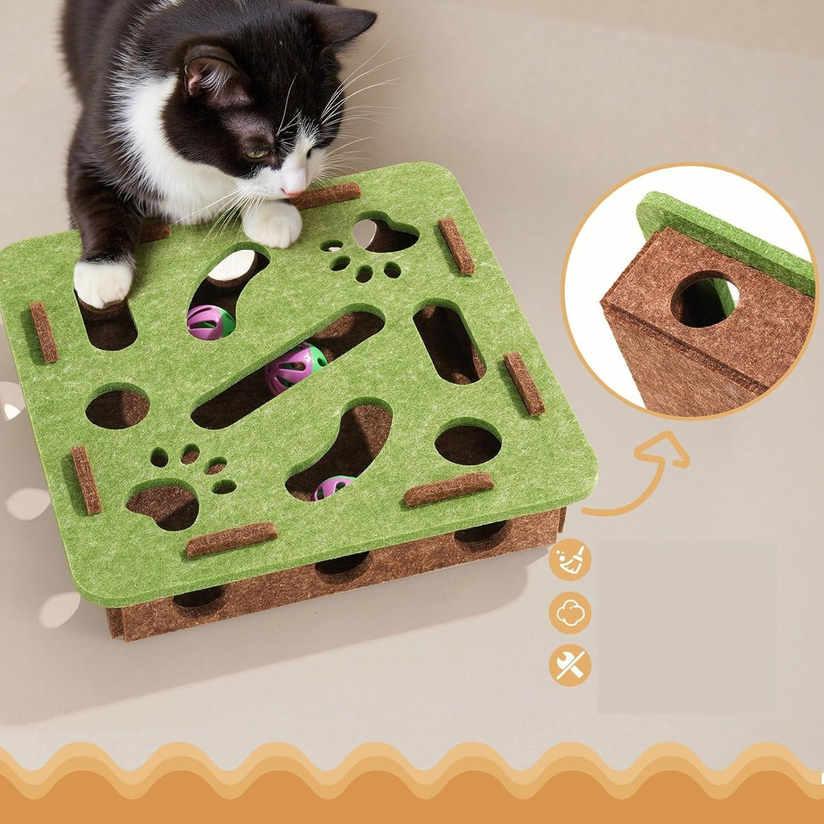 Interactive Cat Puzzle Maze Felt Box Toy – Bell Ball Hunting Game for Kittens Mental Stimulation Indoor Play Cat Supplies Set.