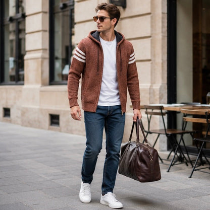 Men's Hooded Knit Cardigan Jacket - Korean Style Winter Sweater Coat with Slim Fit Streetwear Appeal