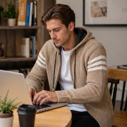 Men's Hooded Knit Cardigan Jacket - Korean Style Winter Sweater Coat with Slim Fit Streetwear Appeal