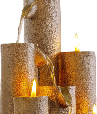 Zen Glow Candle Tabletop Fountain – Tranquil 3-Tier Waterfall with Candlelight for Serenity & Style