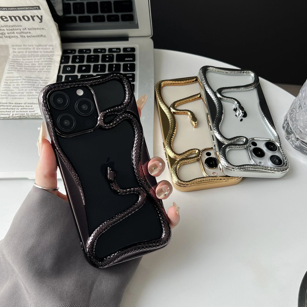 Electroplated Hollow Snake Phone Case – Shockproof Soft TPU Cover for iPhone