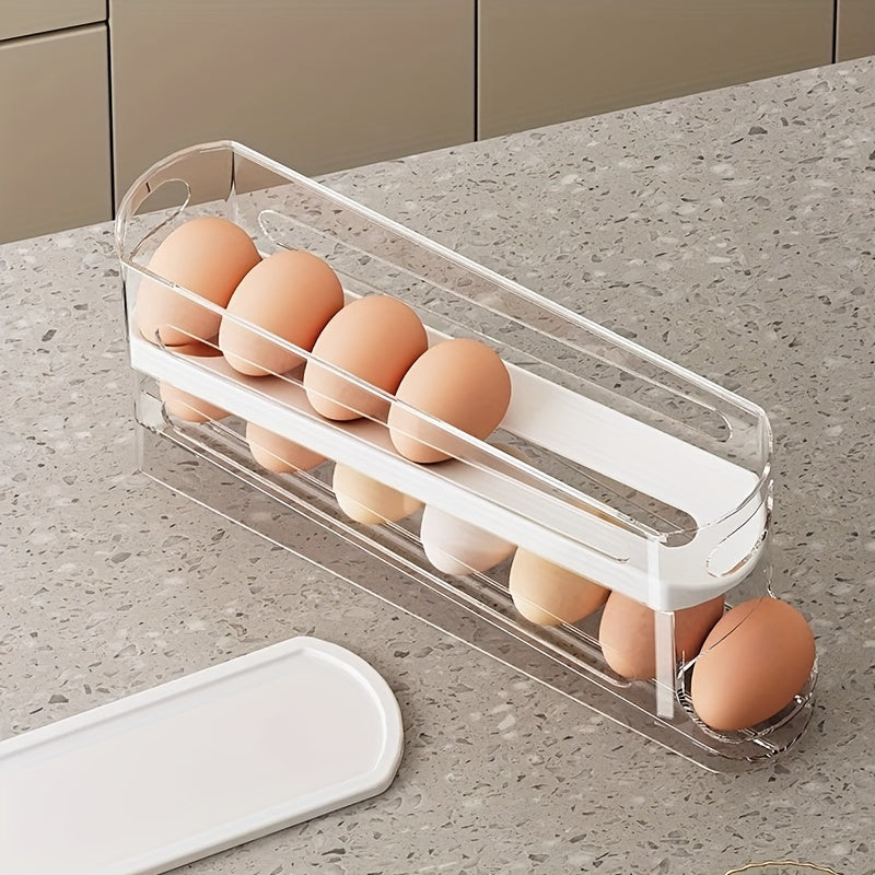 Double-Layer Rolling Egg Storage Box – Durable Space-Saving Fridge Organizer for Neat Egg Access and Easy Clean Kitchen Organization