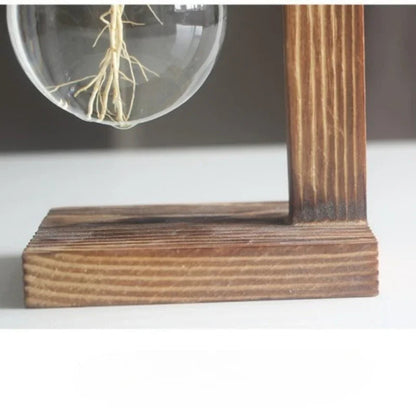 Light Bulb Vase with Wood Stand - Hydroponic Propagation Glass Station for Desktop Home or Office Botanical Decor