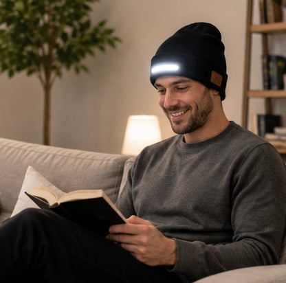 LED Beanie Hat with Light - USB Rechargeable Winter Headlamp Cap for Outdoor Work, Running and Camping
