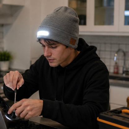 LED Beanie Hat with Light - USB Rechargeable Winter Headlamp Cap for Outdoor Work, Running and Camping