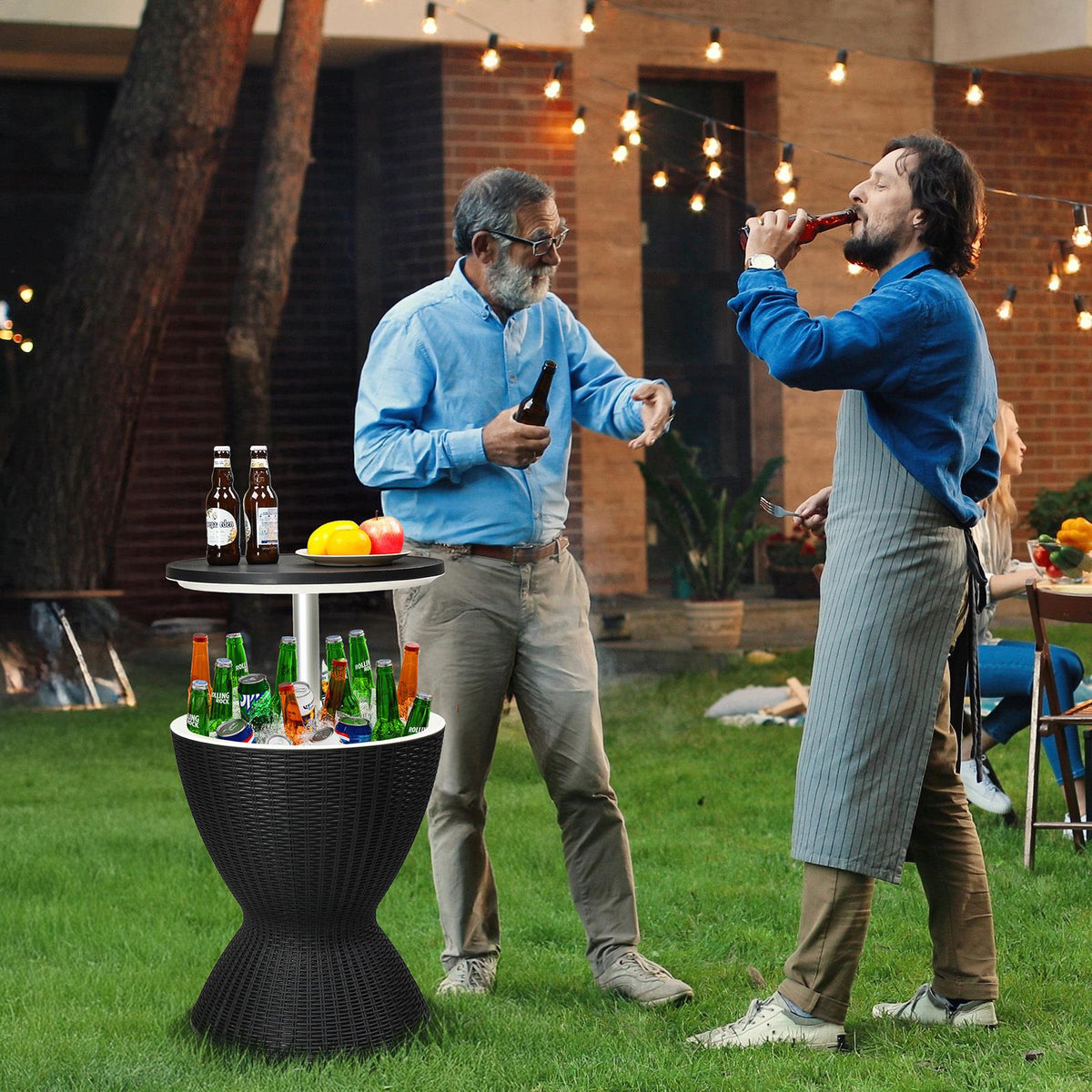 Outdoor Side Table with Cooler – 8-Gallon Beer & Wine Ice Bar for Poolside & Patio Entertainment