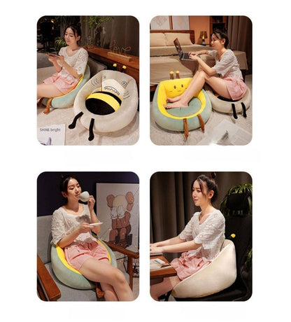 Solid Plush Square Mat Chair Cushion – Soft Cotton Padded Seat Mat for Office, Home & Outdoor Lounging Turtle Bee and Bee Shark Design