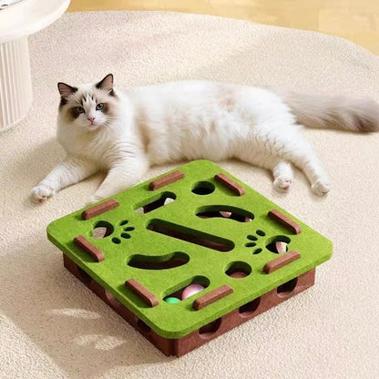 Interactive Cat Puzzle Maze Felt Box Toy – Bell Ball Hunting Game for Kittens Mental Stimulation Indoor Play Cat Supplies Set.