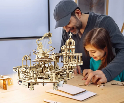 Wooden Puzzle Mystery Island Music Box – DIY 3D Assembly Model Kit with Light for Adults and Kids, Romantic Gift Idea