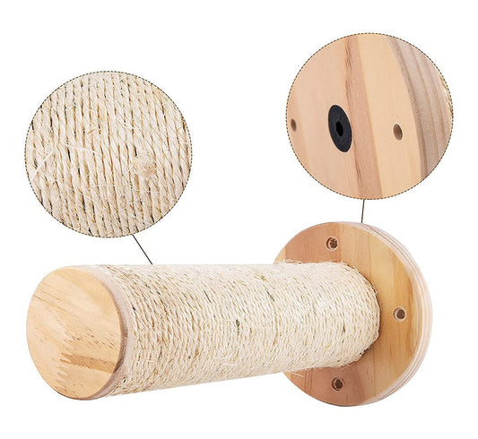 Wall Mounted Cat Climbing Shelf with Sisal Scratching Post – Four Step Stairway Platform Tree Gym Furniture for Active Indoor Cats.