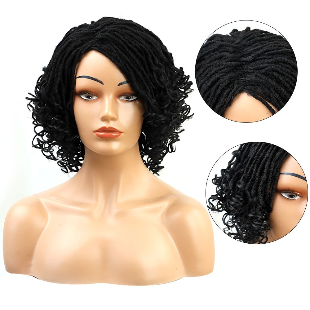 Braided Afro Bob Wig – 10 Inch Synthetic Dreadlock Short Curly Wig for Black Women Cosplay and Daily Fashion