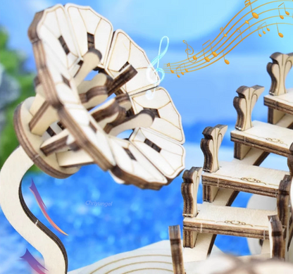 Wooden Puzzle Mystery Island Music Box – DIY 3D Assembly Model Kit with Light for Adults and Kids, Romantic Gift Idea