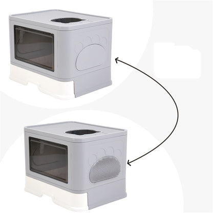 Large Hooded Cat Litter Box Drawer Type – Enclosed Top Entry Anti-Splashing Kitty Toilet with Scoop Grooming Tool.