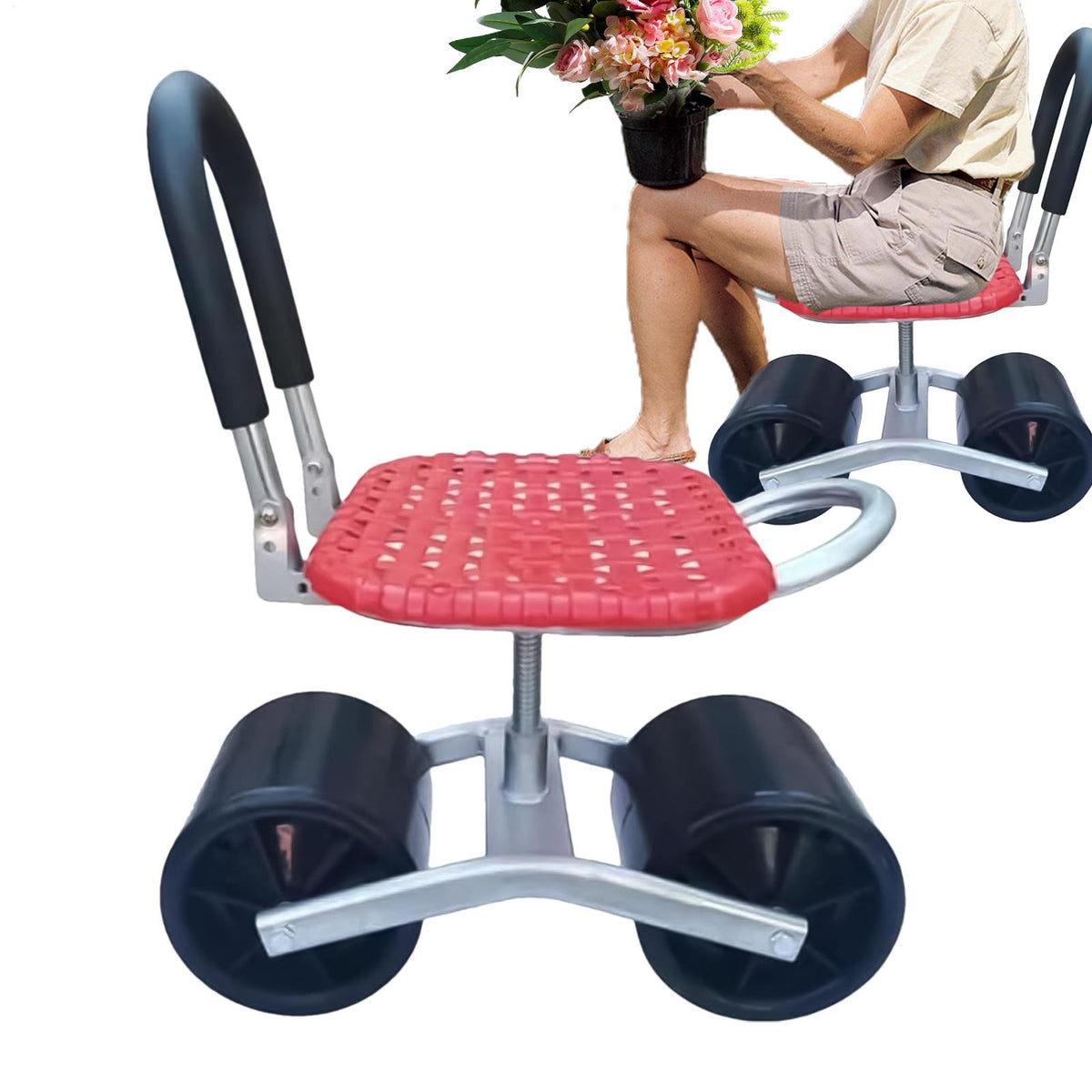 Rolling Garden Work Stool – Rotating Adjustable Mobile Gardening Bench for Planting, Trimming and Greenhouse Work