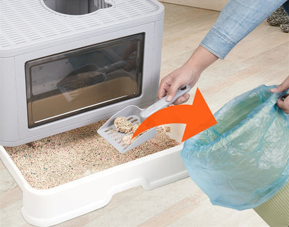 Large Hooded Cat Litter Box Drawer Type – Enclosed Top Entry Anti-Splashing Kitty Toilet with Scoop Grooming Tool.