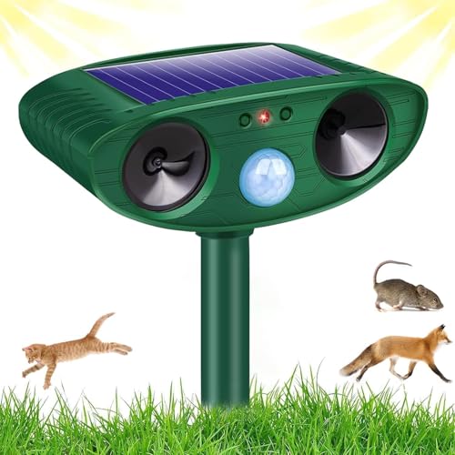 Solar-Powered Ultrasonic Cat Repellent- Outdoor Animal Deterrent for UK Gardens with PIR Motion Sensor, Fox & Cat Scare Device