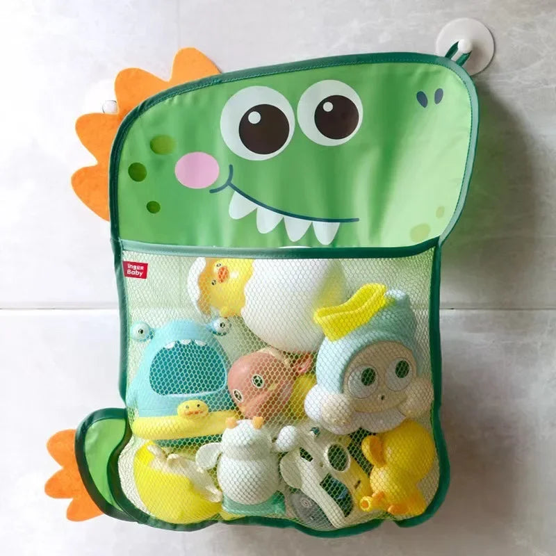 Dinosaur Baby Bath Toy Organizer – Mesh Bag with Suction Cups Keeps Toys Dry, Neat, and Off Your Tub Floor