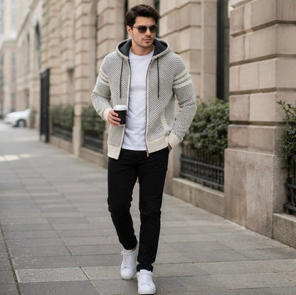 Men's Hooded Knit Cardigan Jacket - Korean Style Winter Sweater Coat with Slim Fit Streetwear Appeal