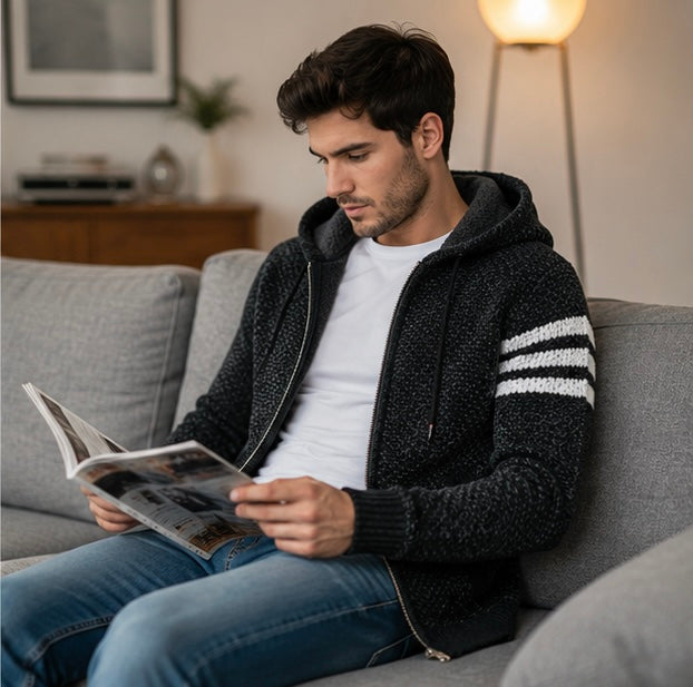 Men's Hooded Knit Cardigan Jacket - Korean Style Winter Sweater Coat with Slim Fit Streetwear Appeal